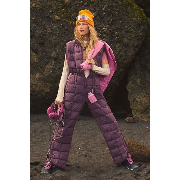 Free People Pants - Free People FP Movement Pippa Packable Puffer Suit, Purple Sleeveless Ski Suit